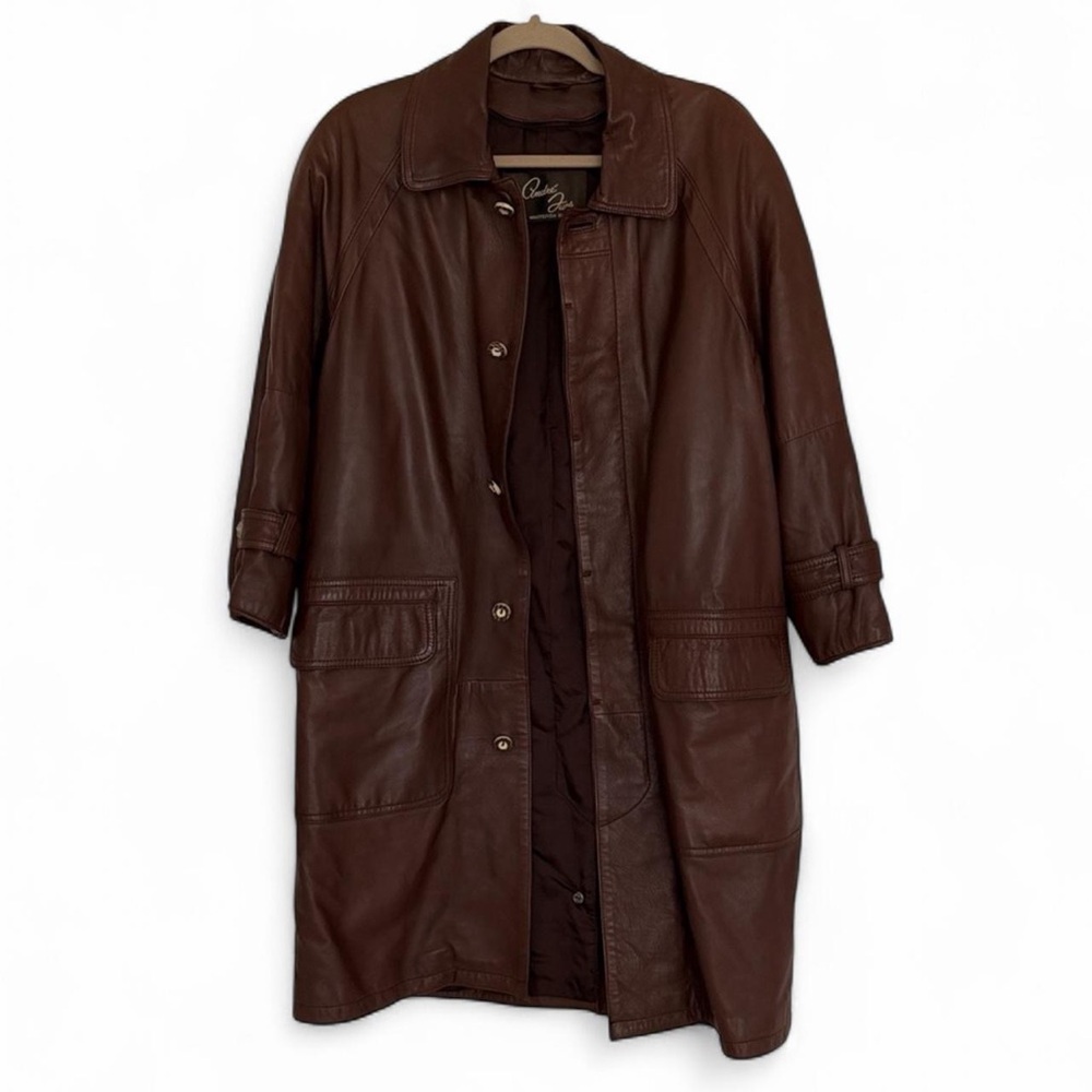 Vintage Italian Brown Leather Trench Coat M/L - Picture 2 of 10